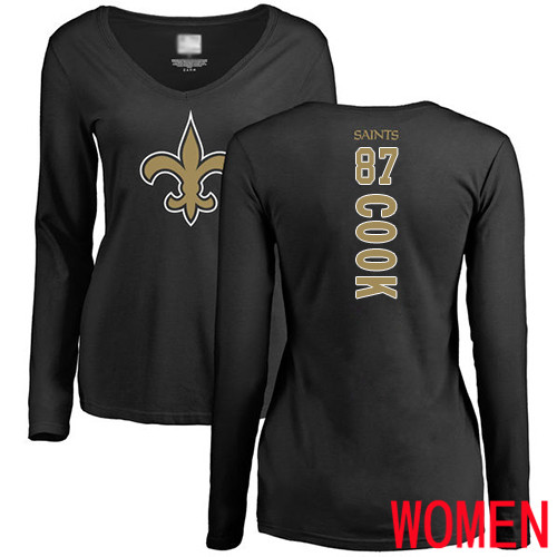 New Orleans Saints Black Women Jared Cook Backer Slim Fit NFL Football #87 Long Sleeve T Shirt->women nfl jersey->Women Jersey